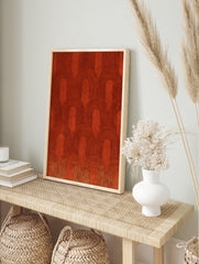 Terracotta arch pattern wall art with repeating geometric shapes and linear ridges in a burnt, in an alternate framed mockup