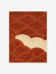 Terracotta fan pattern wall art print with rust orange geometric scallops on a creamy beige background