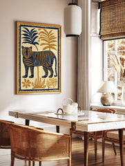 Tiger illustration art poster featuring a blue and brown tiger among tropical plants. - Image 2