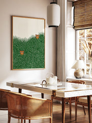 Two cute illustrated tiger heads peeking from tall green grass on a light cream background, playful tiger wall art print. - Image 2