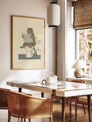 Whimsical tiger wall art print showing a tiger sitting on a toilet reading a newspaper, in an illustrative style. - Image 2