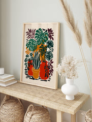 Tropical botanical poster featuring various green houseplants in red and orange pots with a cream background. - Image 4