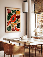 A vibrant tropical fruit poster featuring illustrated papaya, bananas, and other botanical elements in a modern style. - Image 2