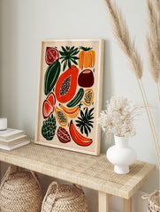 A vibrant tropical fruit poster featuring illustrated papaya, bananas, and other botanical elements in a modern style. - Image 4