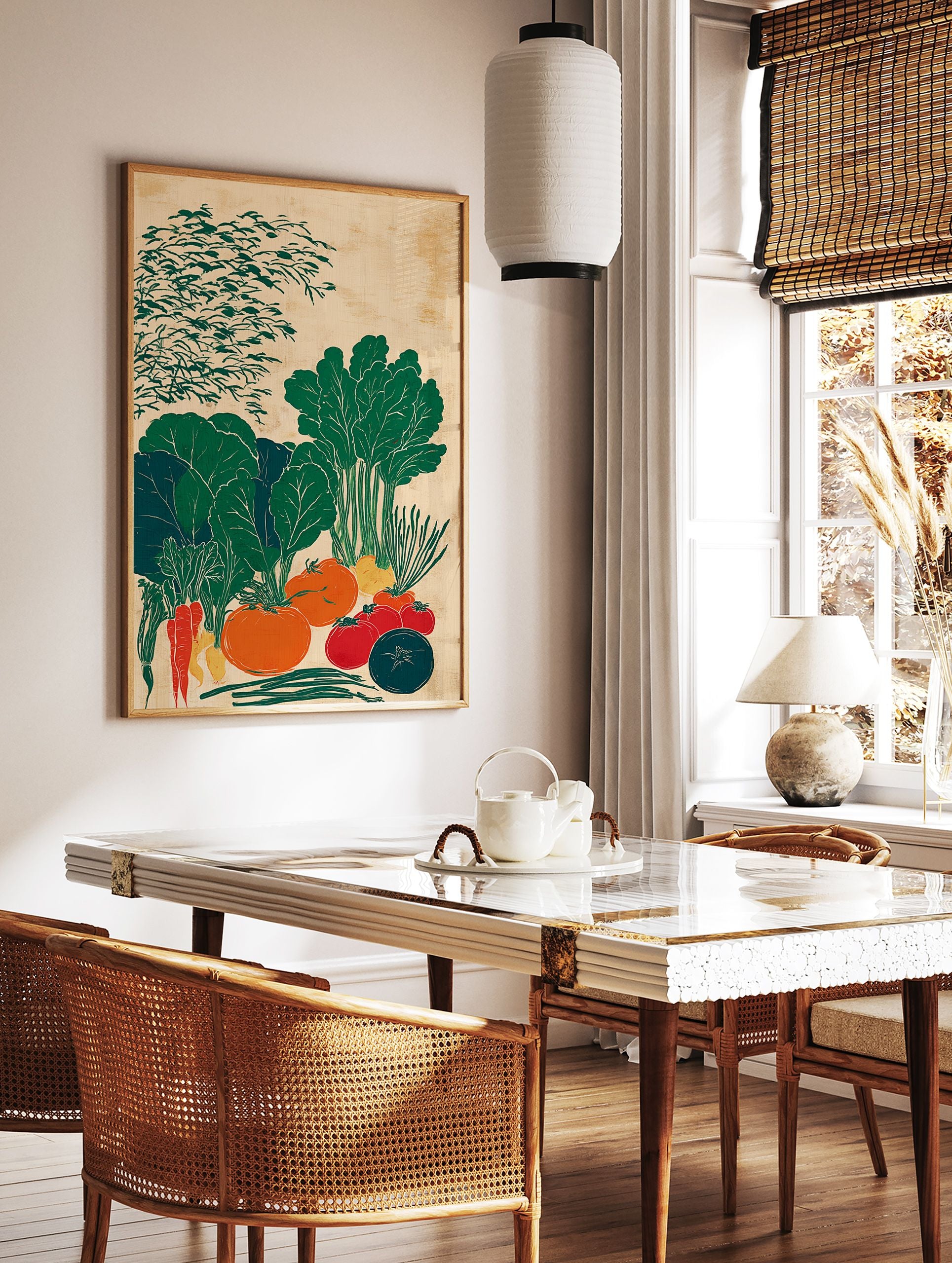Vegetable garden poster featuring stylized green, orange, and red produce like tomatoes, carrots, and leafy greens on a textured background. - Image 2