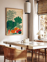Vegetable garden poster featuring stylized green, orange, and red produce like tomatoes, carrots, and leafy greens on a textured background. - Image 2