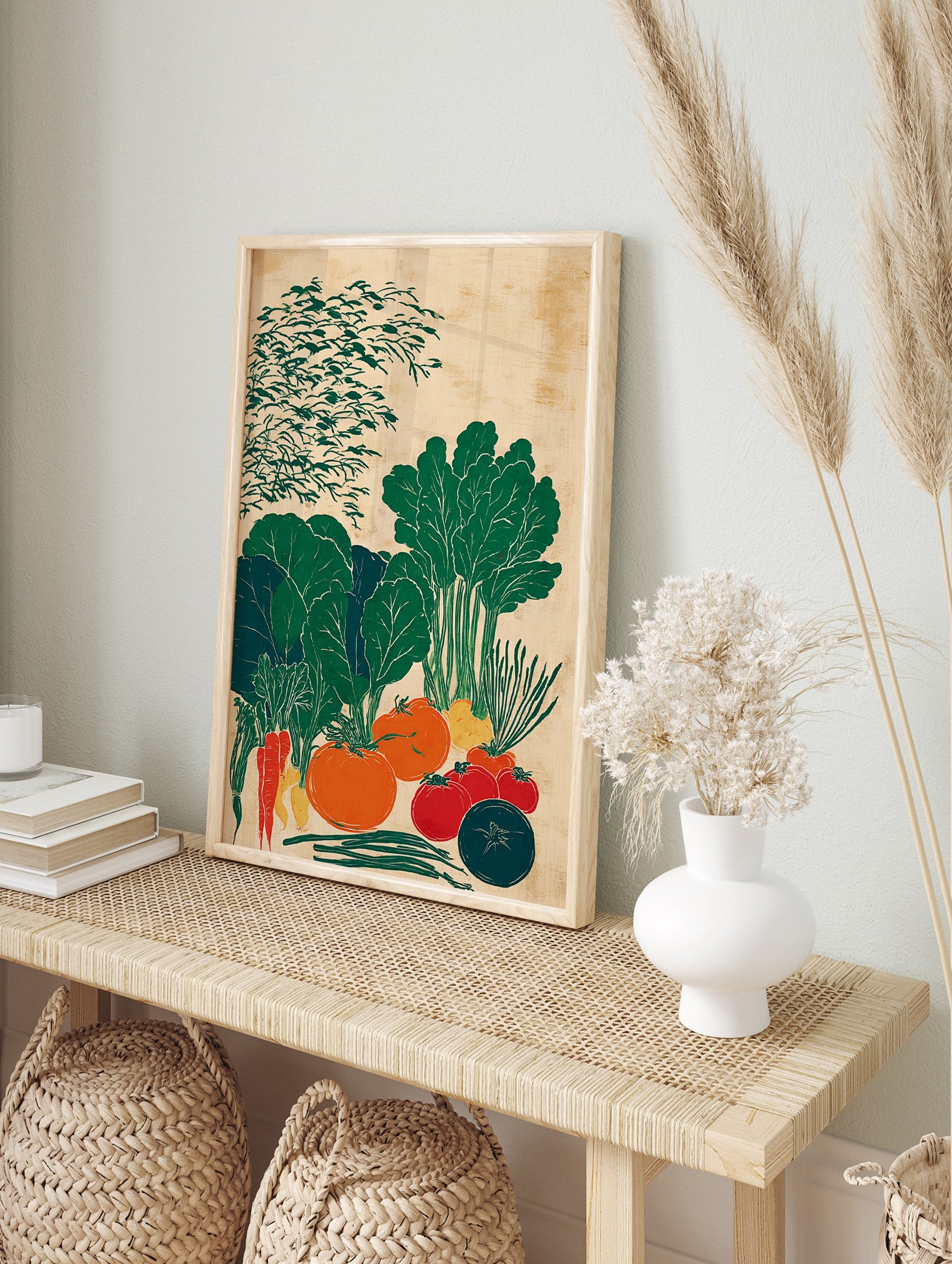 Vegetable garden poster featuring stylized green, orange, and red produce like tomatoes, carrots, and leafy greens on a textured background. - Image 4
