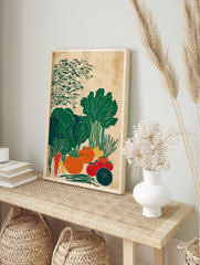 Vegetable garden poster featuring stylized green, orange, and red produce like tomatoes, carrots, and leafy greens on a textured background. - Image 4