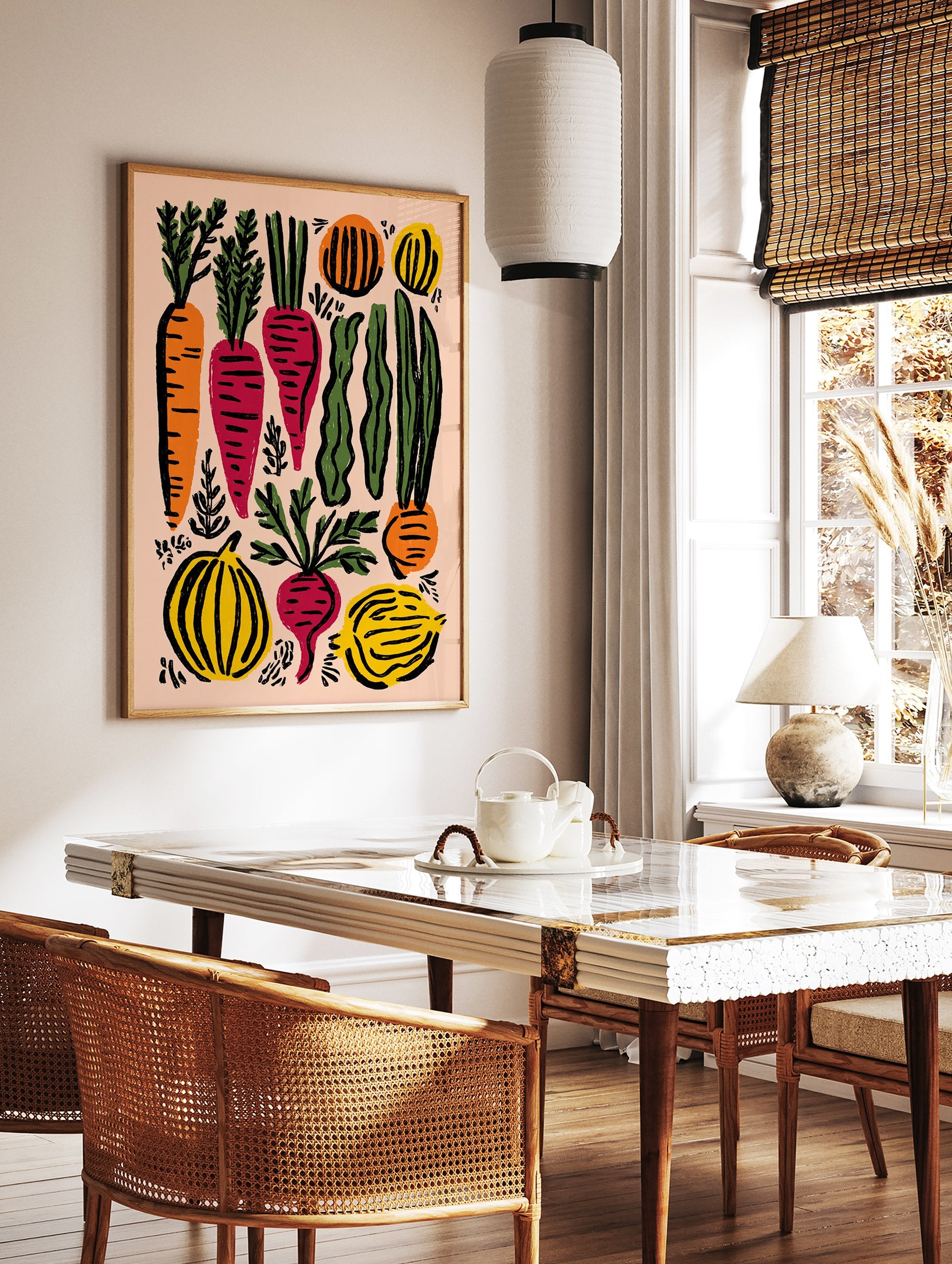 Colorful vegetable illustration poster featuring carrots, beets, squash, and other produce on a light pink background. - Image 2