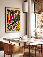 Colorful vegetable illustration poster featuring carrots, beets, squash, and other produce on a light pink background. - Image 2