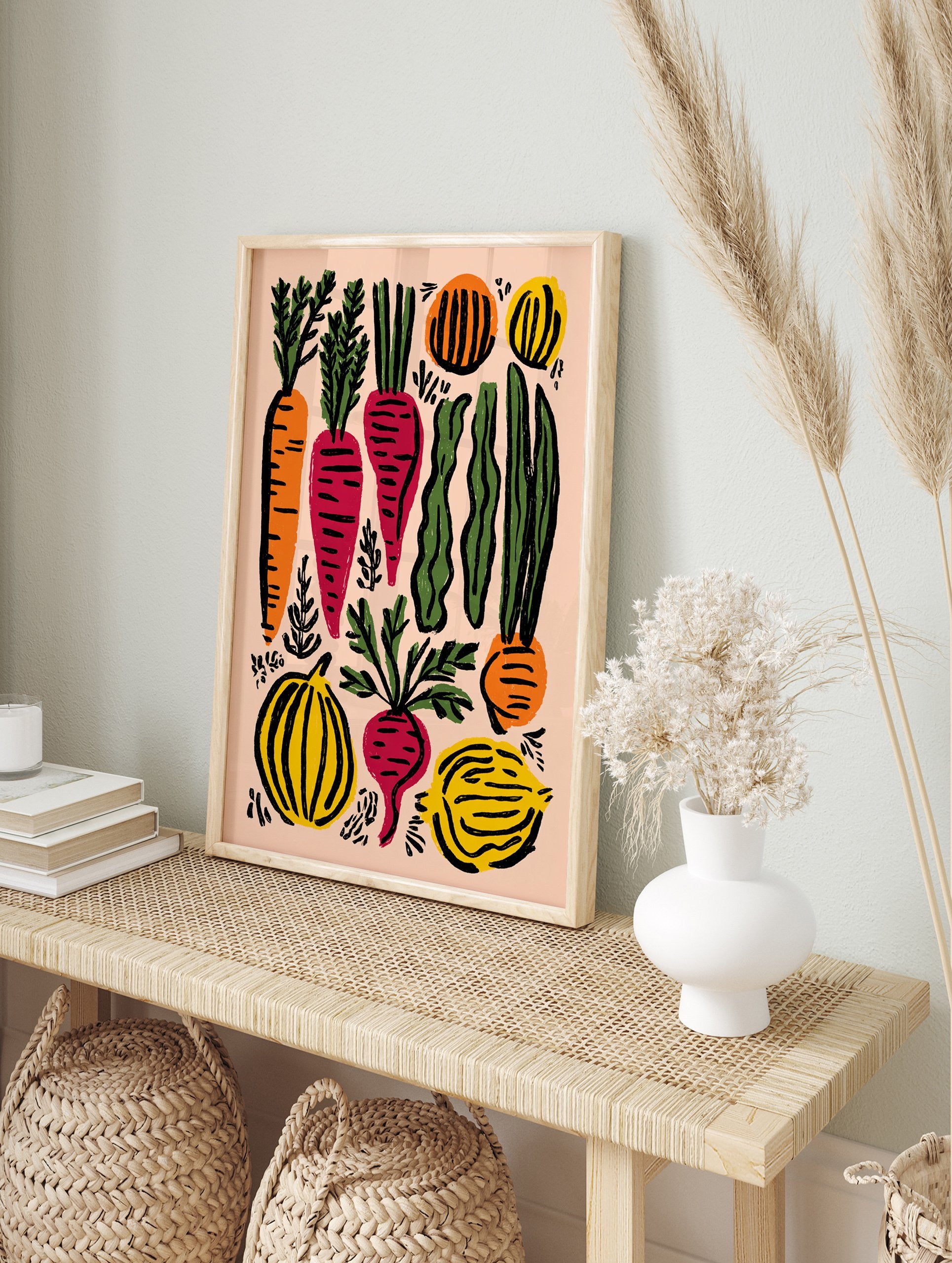 Colorful vegetable illustration poster featuring carrots, beets, squash, and other produce on a light pink background. - Image 4