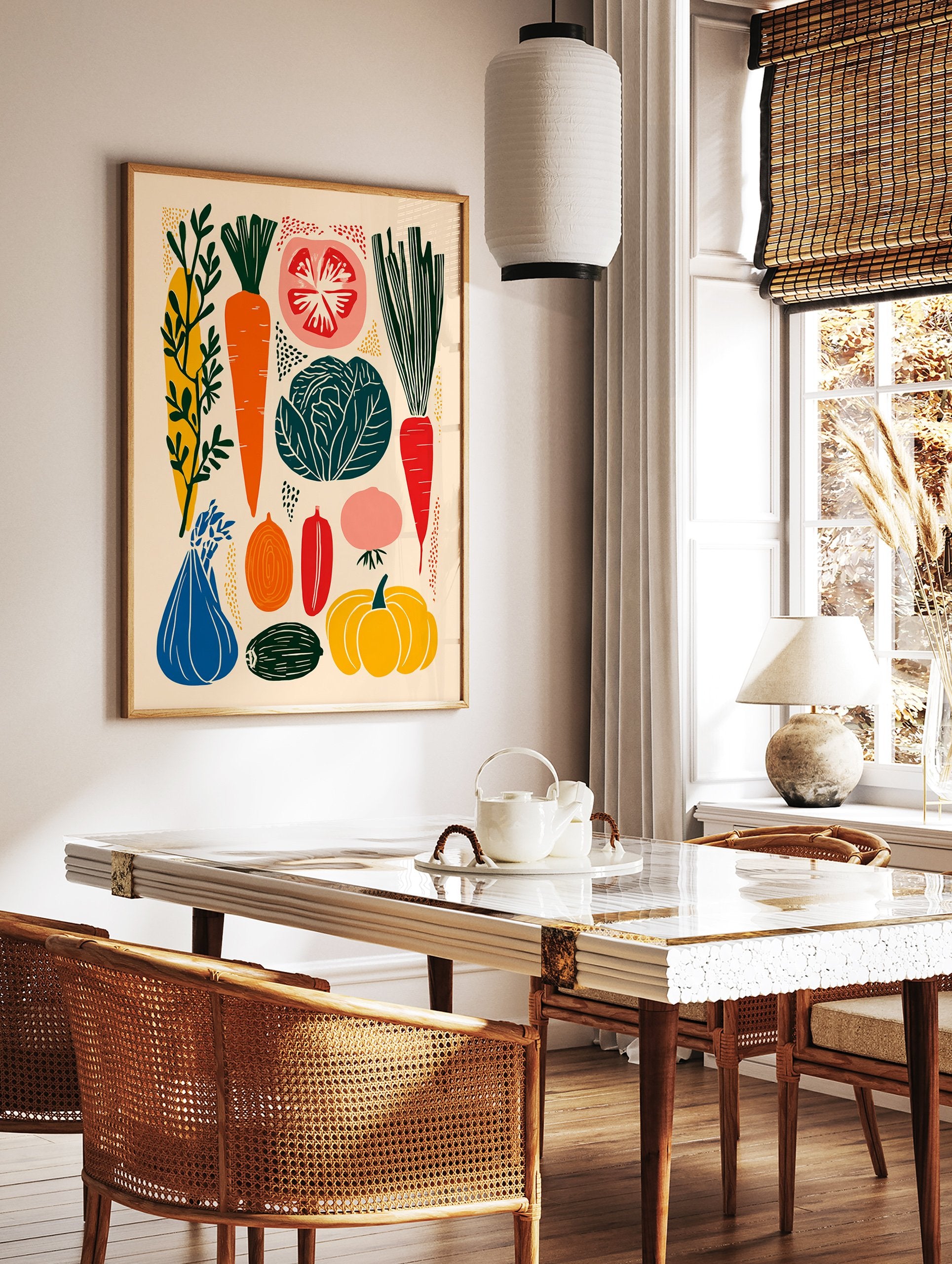 Colorful modern illustration poster featuring various vegetables like carrots, cabbage, tomato, and pumpkin on a light background. - Image 2