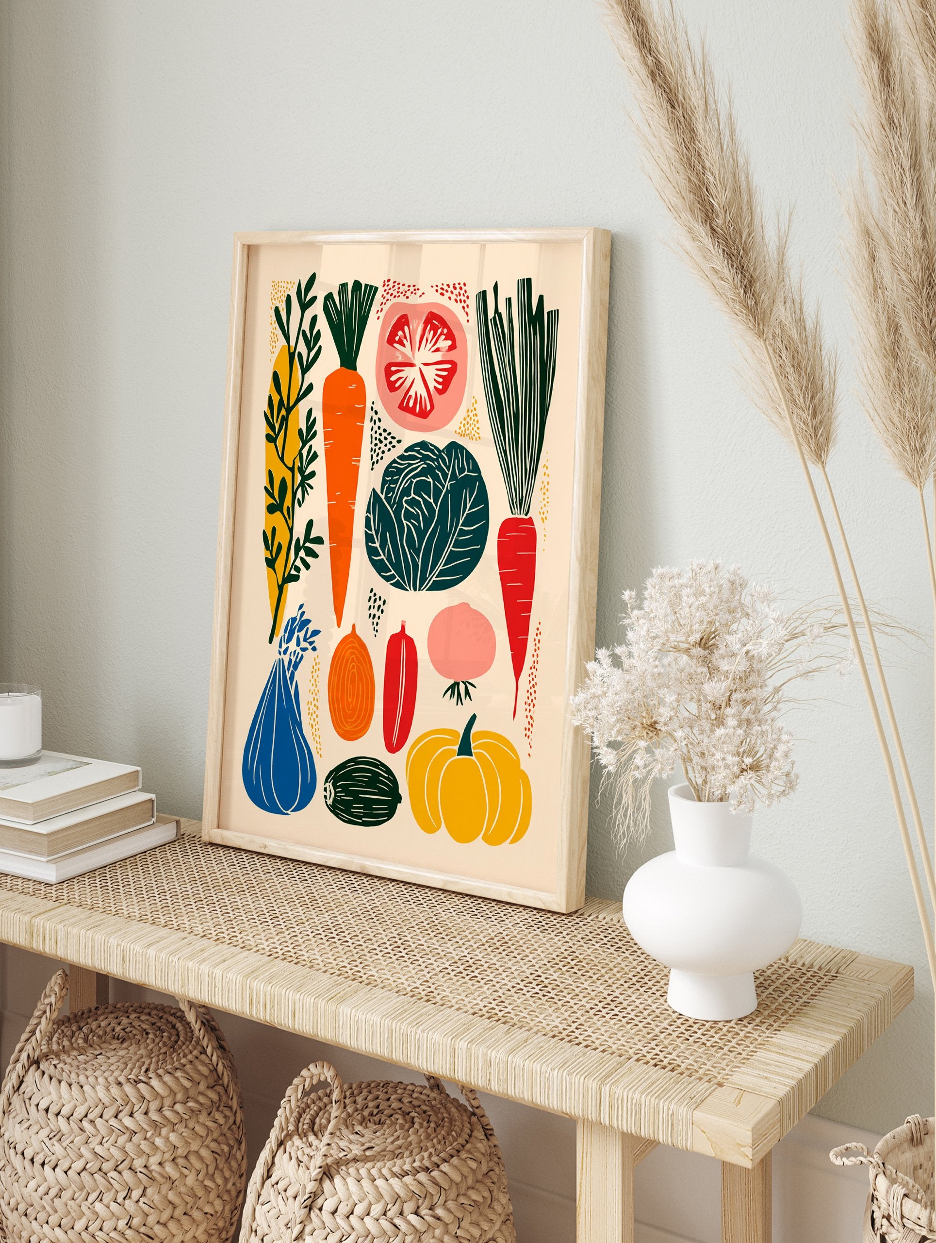 Colorful modern illustration poster featuring various vegetables like carrots, cabbage, tomato, and pumpkin on a light background. - Image 4