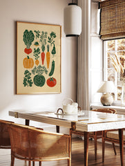 A rustic vegetable garden poster featuring linocut illustrations of various produce like carrots, beets, pumpkins, and herbs. - Image 2