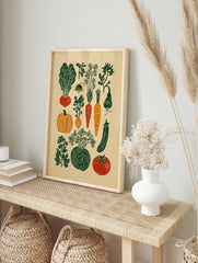 A rustic vegetable garden poster featuring linocut illustrations of various produce like carrots, beets, pumpkins, and herbs. - Image 4