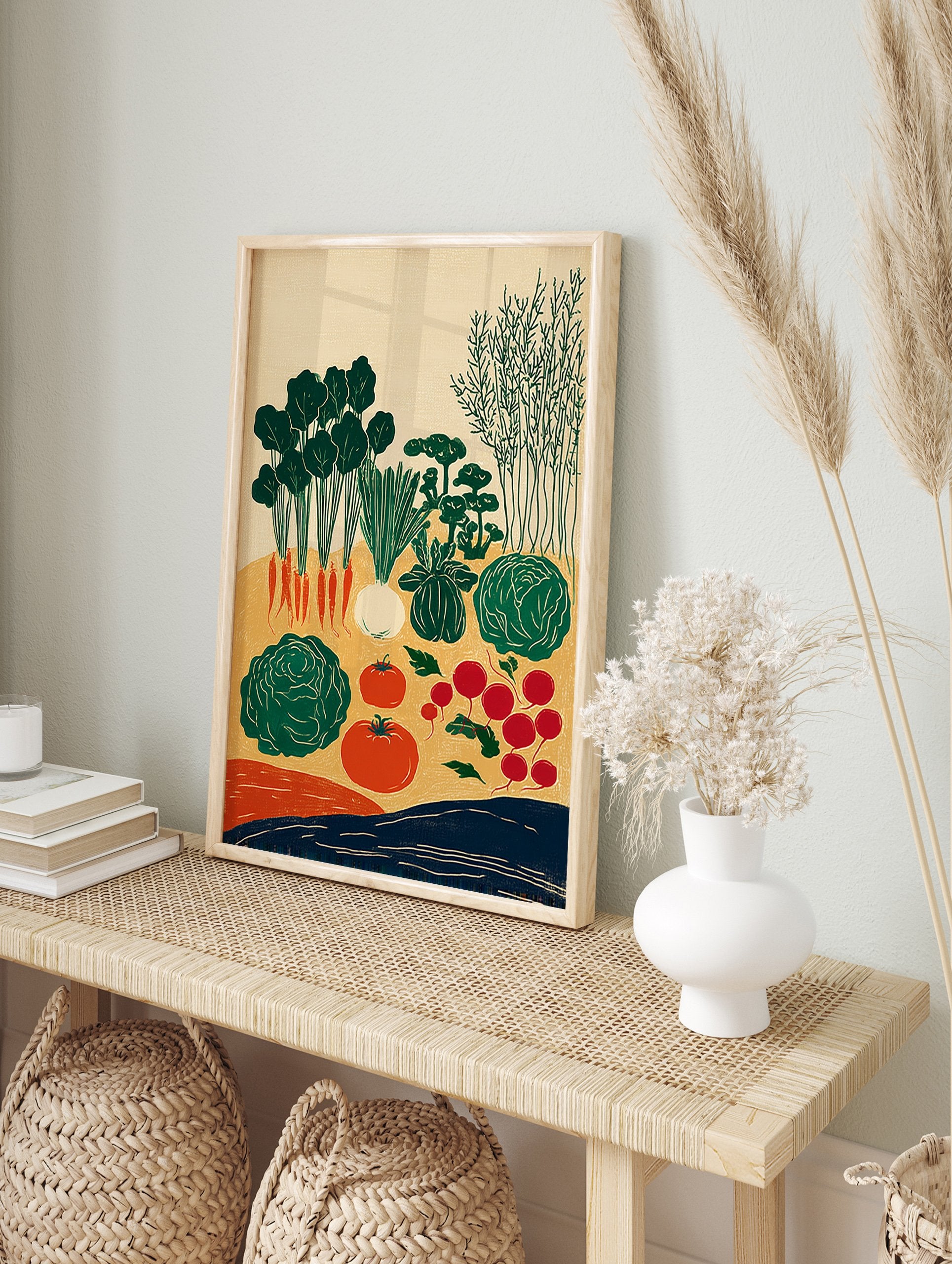 Poster of a vintage illustrated vegetable garden with carrots, radishes, tomatoes, cabbage, and greens on a beige background. - Image 4