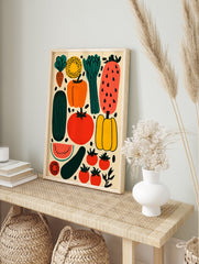Vibrant vegetable illustration poster featuring carrots, tomatoes, peppers, cucumber, and watermelon on a light background. - Image 4