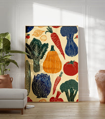 Illustrated vegetable poster featuring a colorful assortment of produce like carrots, pumpkin, broccoli, and corn on a light background. - Image 3