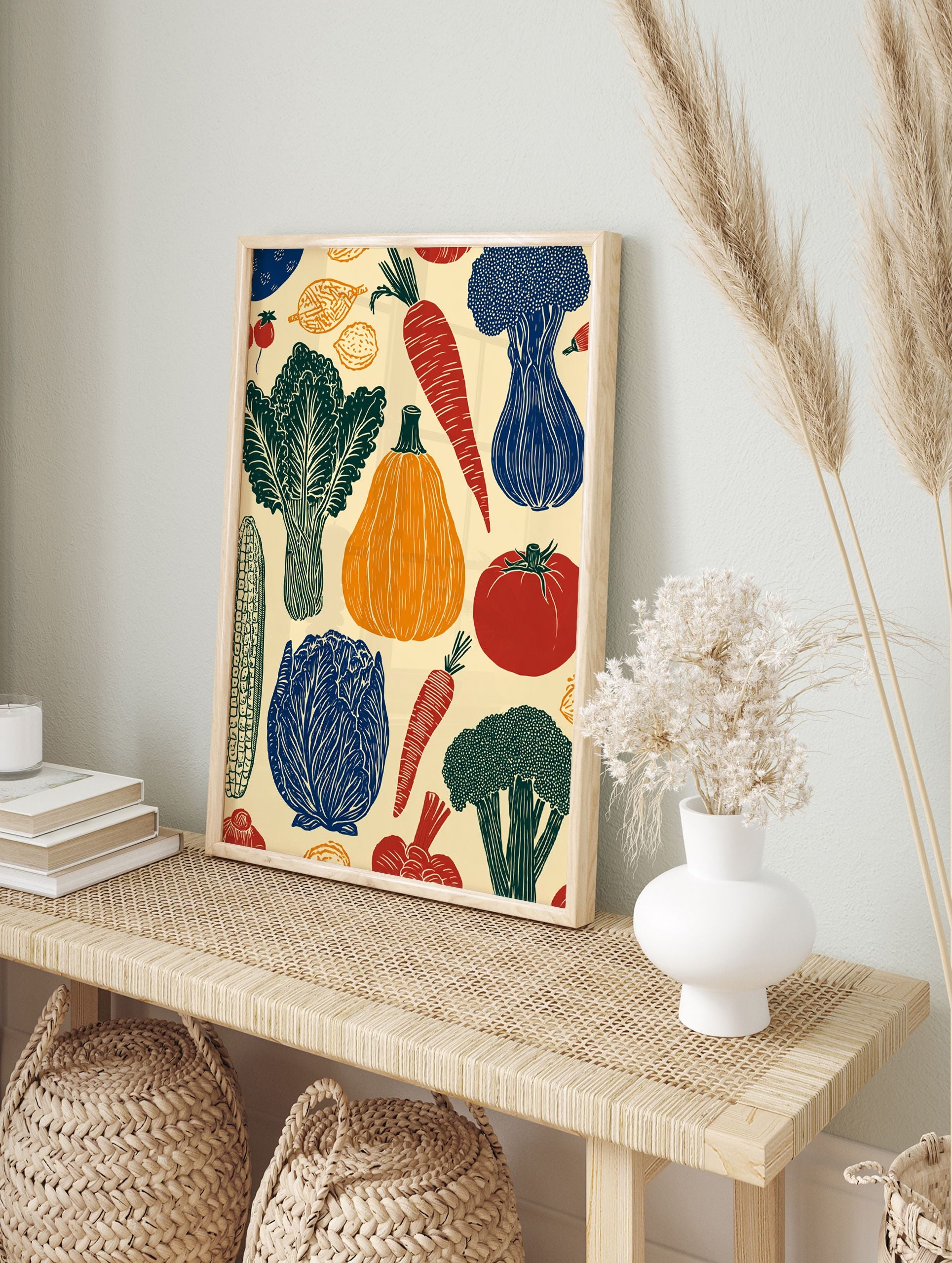 Illustrated vegetable poster featuring a colorful assortment of produce like carrots, pumpkin, broccoli, and corn on a light background. - Image 4