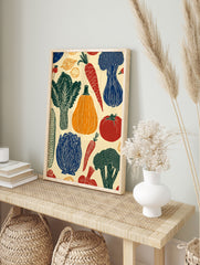 Illustrated vegetable poster featuring a colorful assortment of produce like carrots, pumpkin, broccoli, and corn on a light background. - Image 4