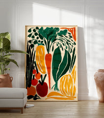 A colorful vegetable poster featuring bold illustrations of carrots, bell peppers, tomatoes, and leafy greens on a light background. - Image 3