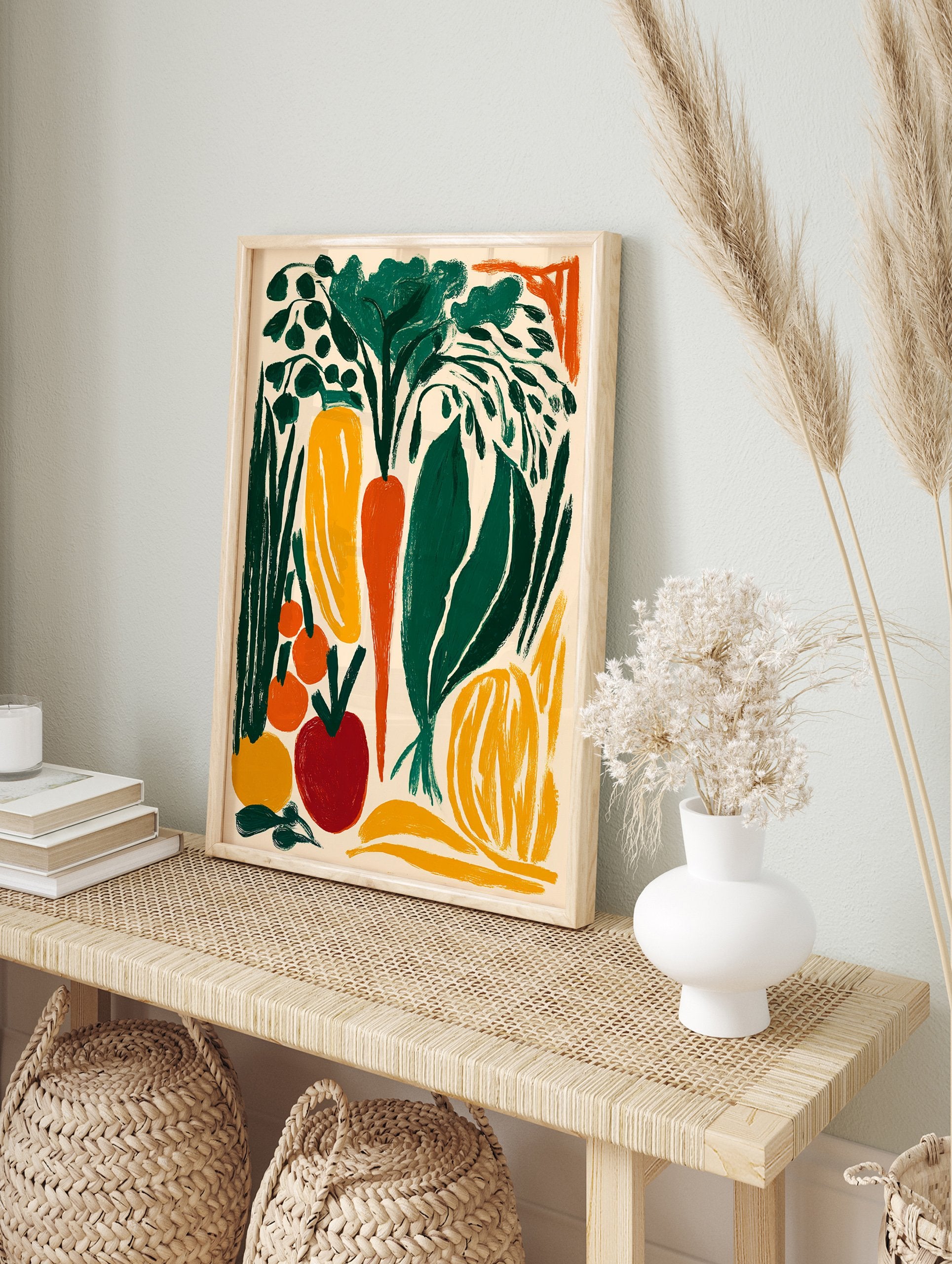 A colorful vegetable poster featuring bold illustrations of carrots, bell peppers, tomatoes, and leafy greens on a light background. - Image 4
