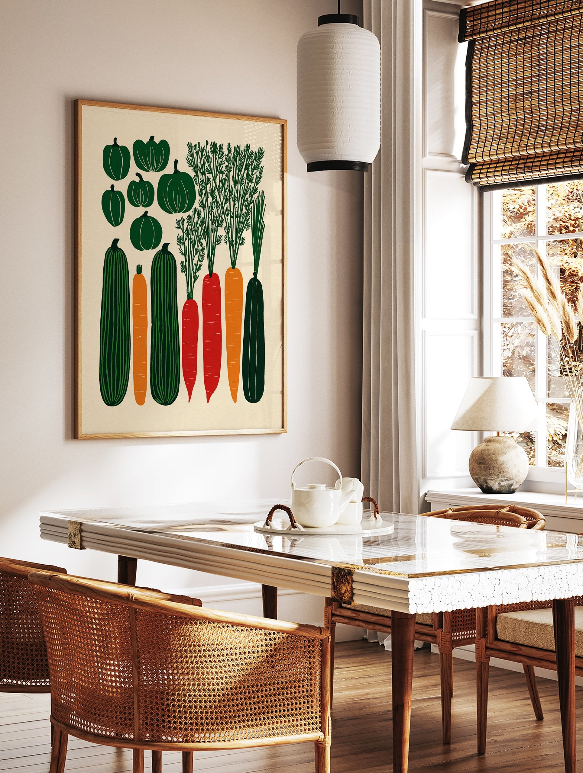 Poster featuring stylized green squash, orange carrots, and red carrots with green tops on a cream background, in an illustrative style. - Image 2