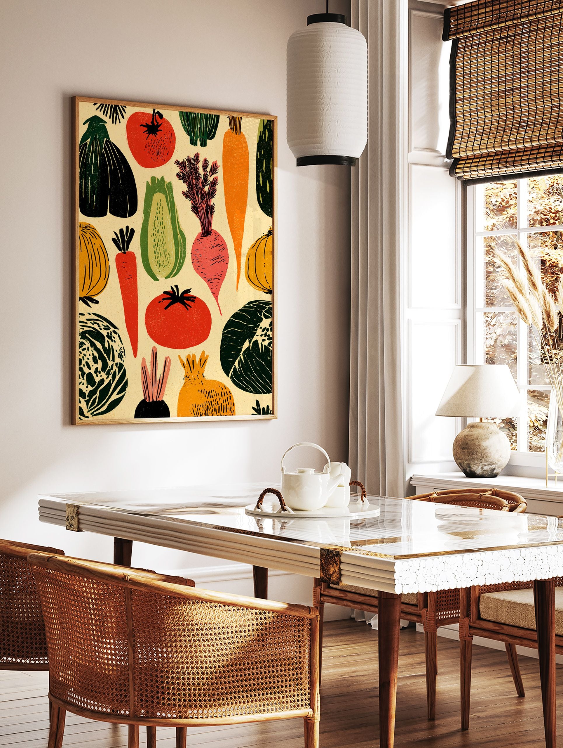 Rustic vegetable poster featuring illustrated tomatoes, carrots, beets, and other garden produce on a cream background. - Image 2