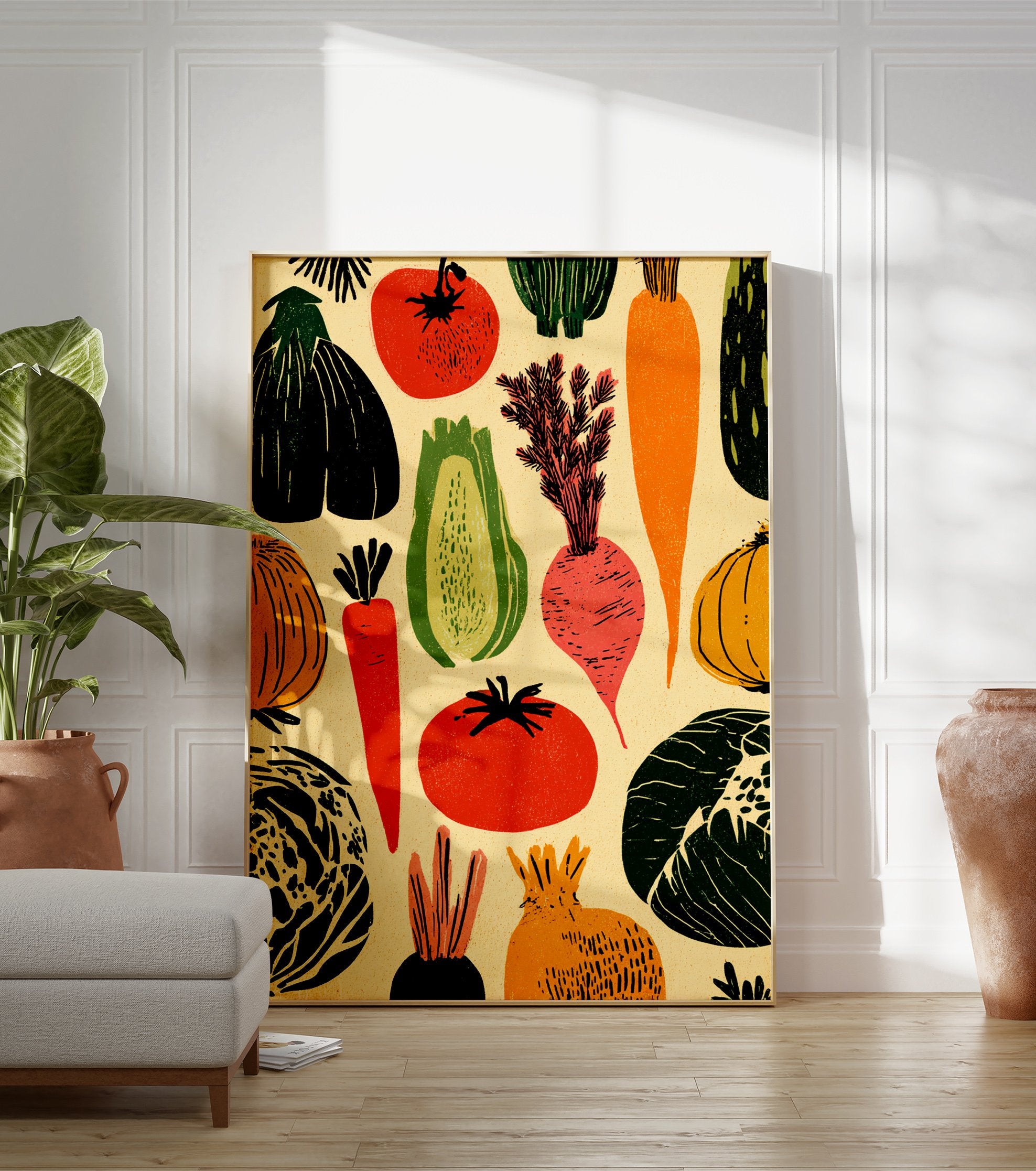 Rustic vegetable poster featuring illustrated tomatoes, carrots, beets, and other garden produce on a cream background. - Image 3