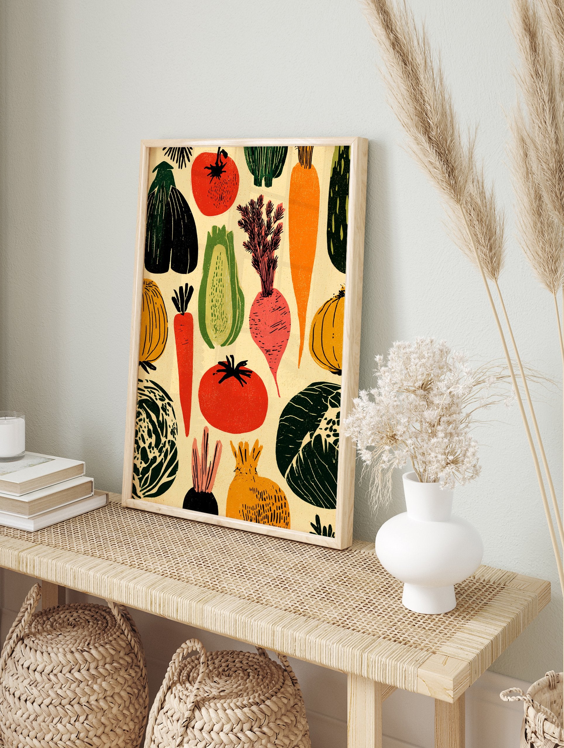 Rustic vegetable poster featuring illustrated tomatoes, carrots, beets, and other garden produce on a cream background. - Image 4