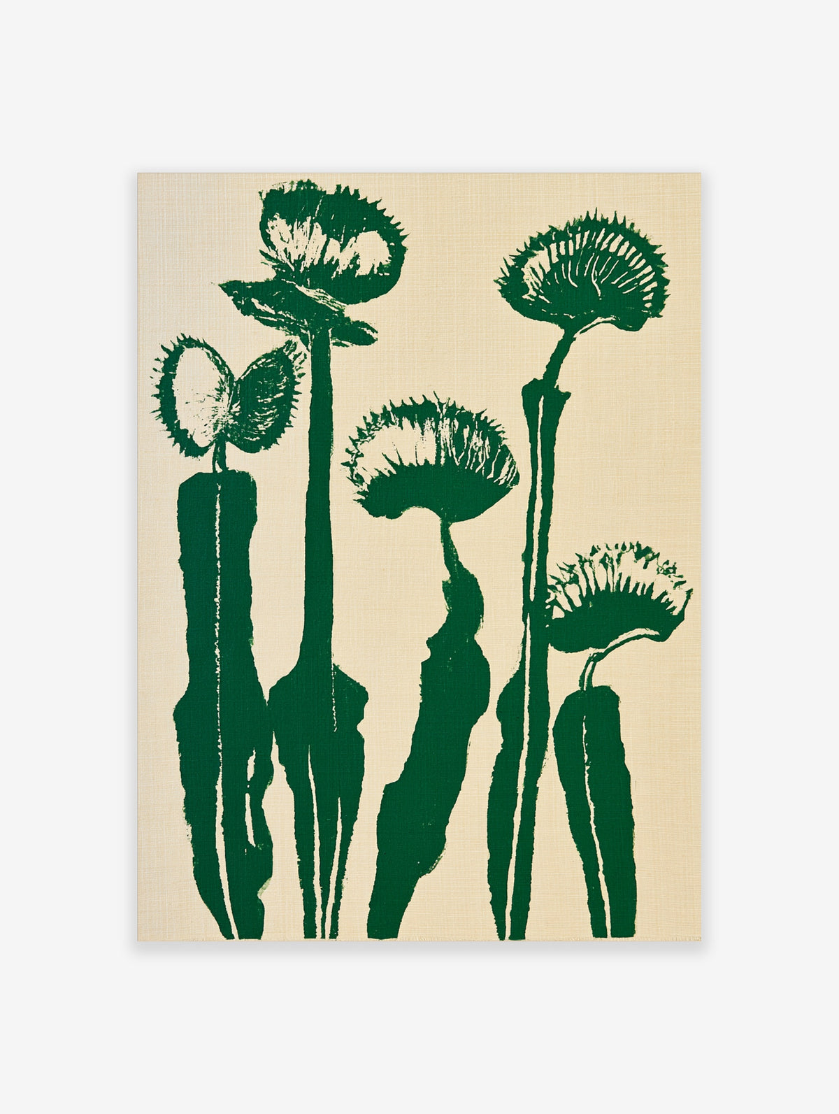 Stylised green Venus flytrap botanical illustration on cream background, minimalist graphic art print