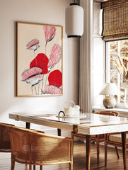 Modern Venus Flytrap botanical illustration wall art with red stripes and black details on a beige background. - Image 2