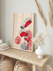 Modern Venus Flytrap wall art illustration with red, black, and white stylized carnivorous plants on a beige background. - Image 3