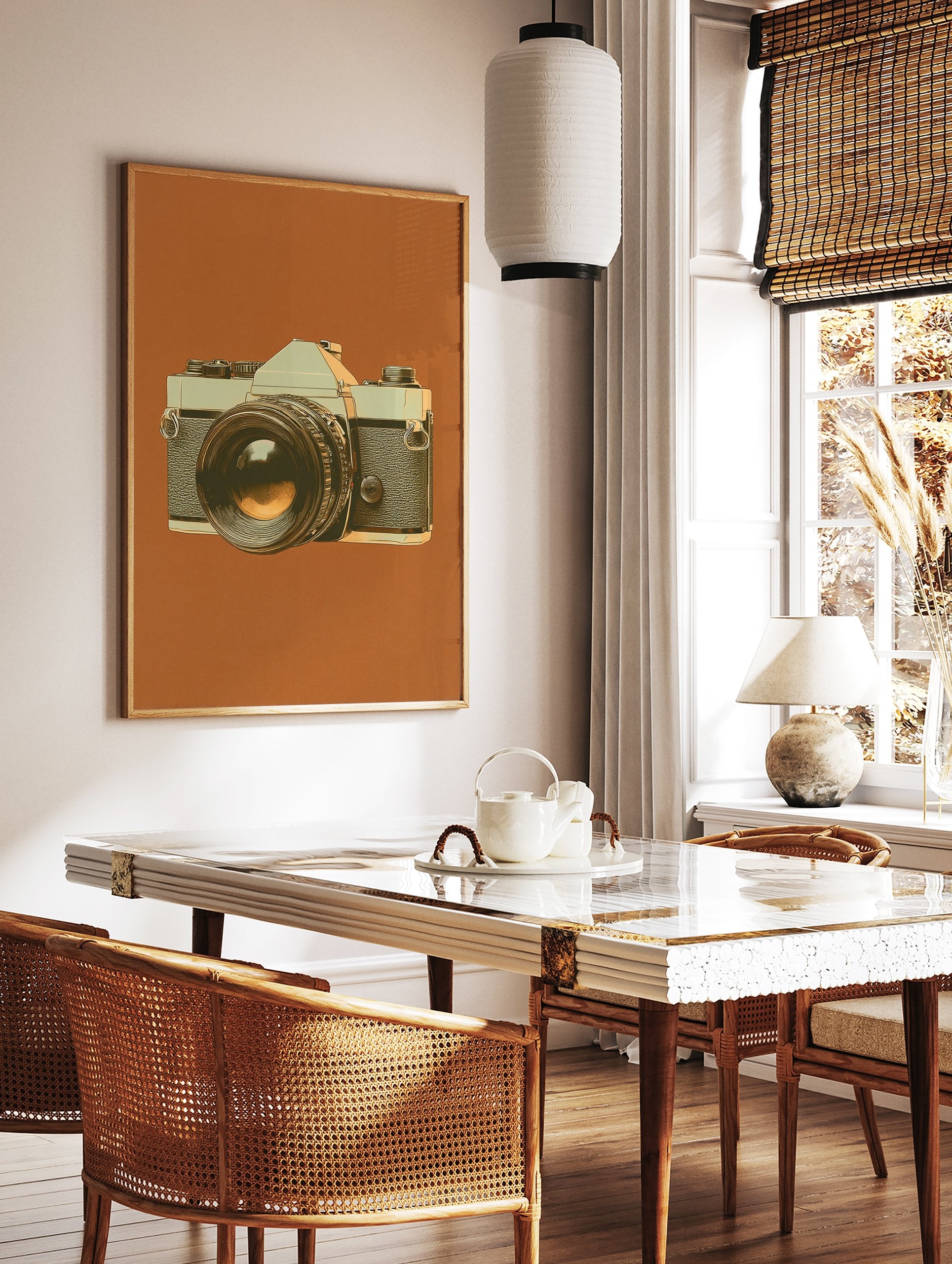 Vintage camera poster with a detailed illustration of a classic camera on a warm brown background. - Image 2