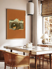 Vintage camera poster with a detailed illustration of a classic camera on a warm brown background. - Image 2
