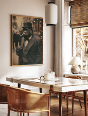 Vintage gorilla poster showing a dapper gorilla in a suit and top hat, smoking a cigarette, with a blurred street background. - Image 2