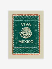 Viva Mexico wall art with eagle and serpent emblem, 'VIVA MEXICO' text, green background, and red distressed border