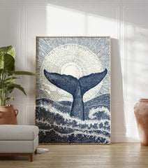 Whale tail poster featuring a vintage-style illustration of a whale's fluke emerging from ocean waves under a sunburst. - Image 3
