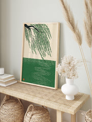 Japanese style Willow Tree poster with green leaves hanging over water with ripples. - Image 4