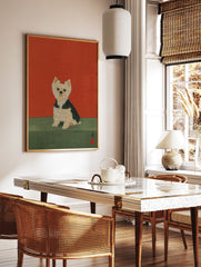Illustrated Yorkshire Terrier dog art print on a vibrant red and green background with Japanese characters. - Image 2