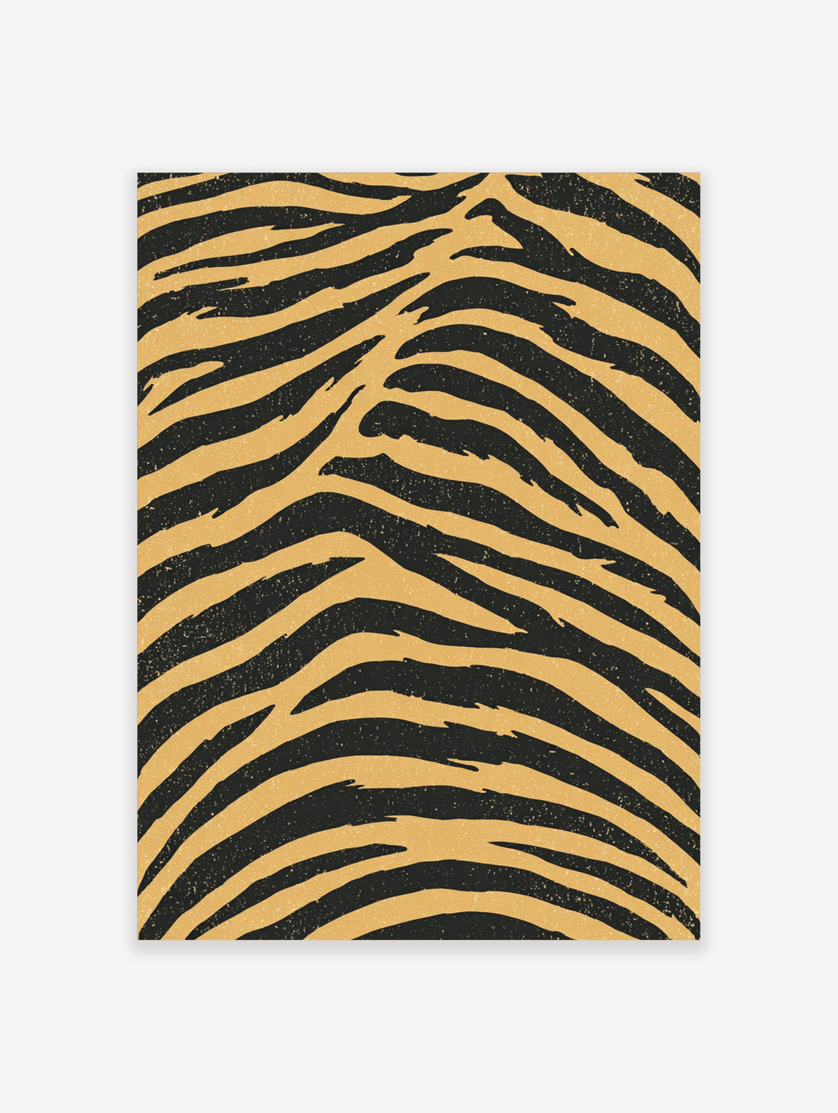 Zebra print wall art with wavy black stripes on a gold-tone background, vertical animal pattern poster