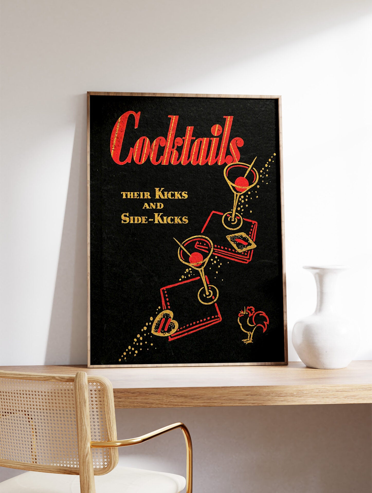 Vintage Neon Cocktails Poster, Alcohol Print