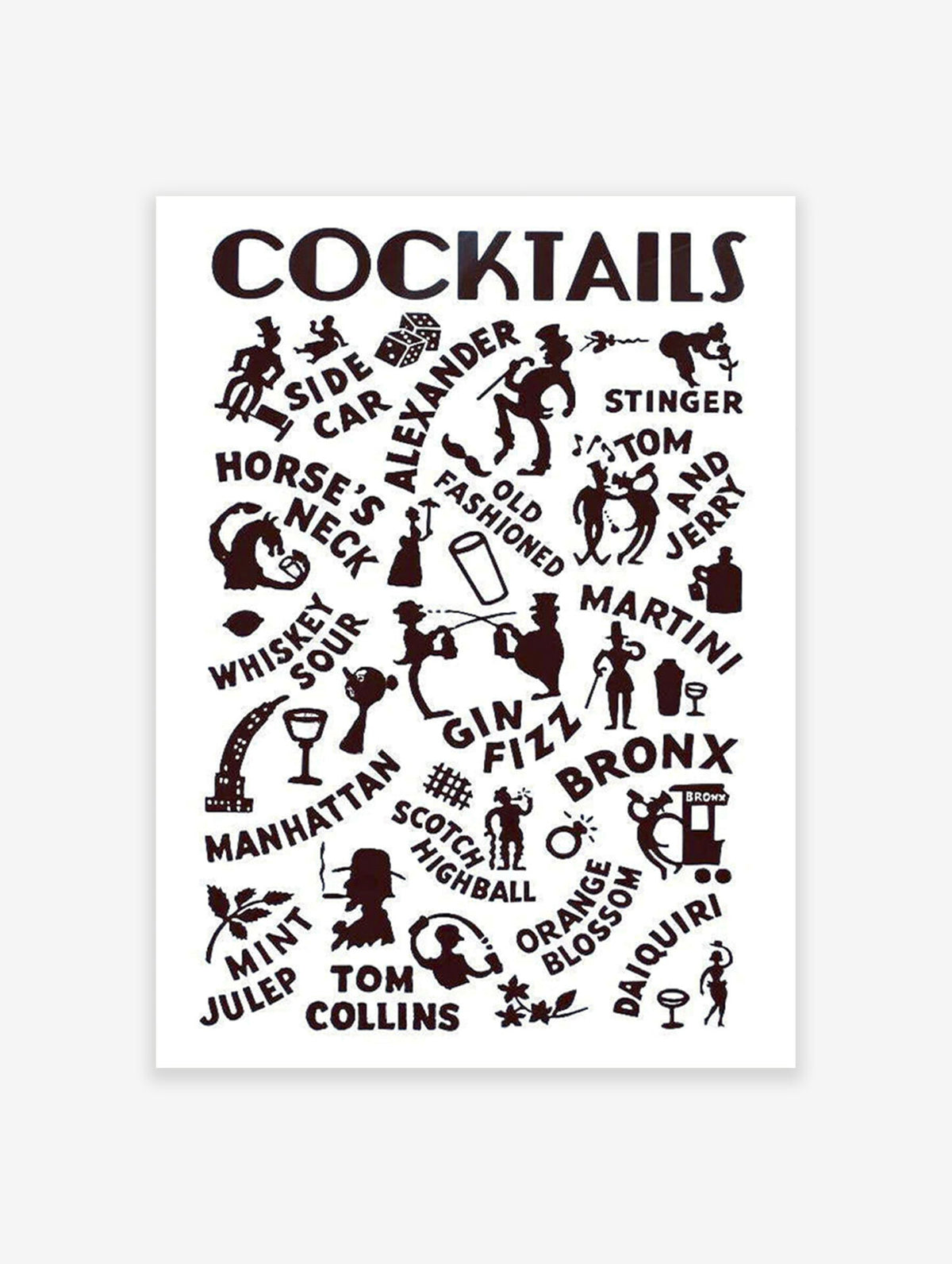 Vintage Cocktails Poster, Typography Print