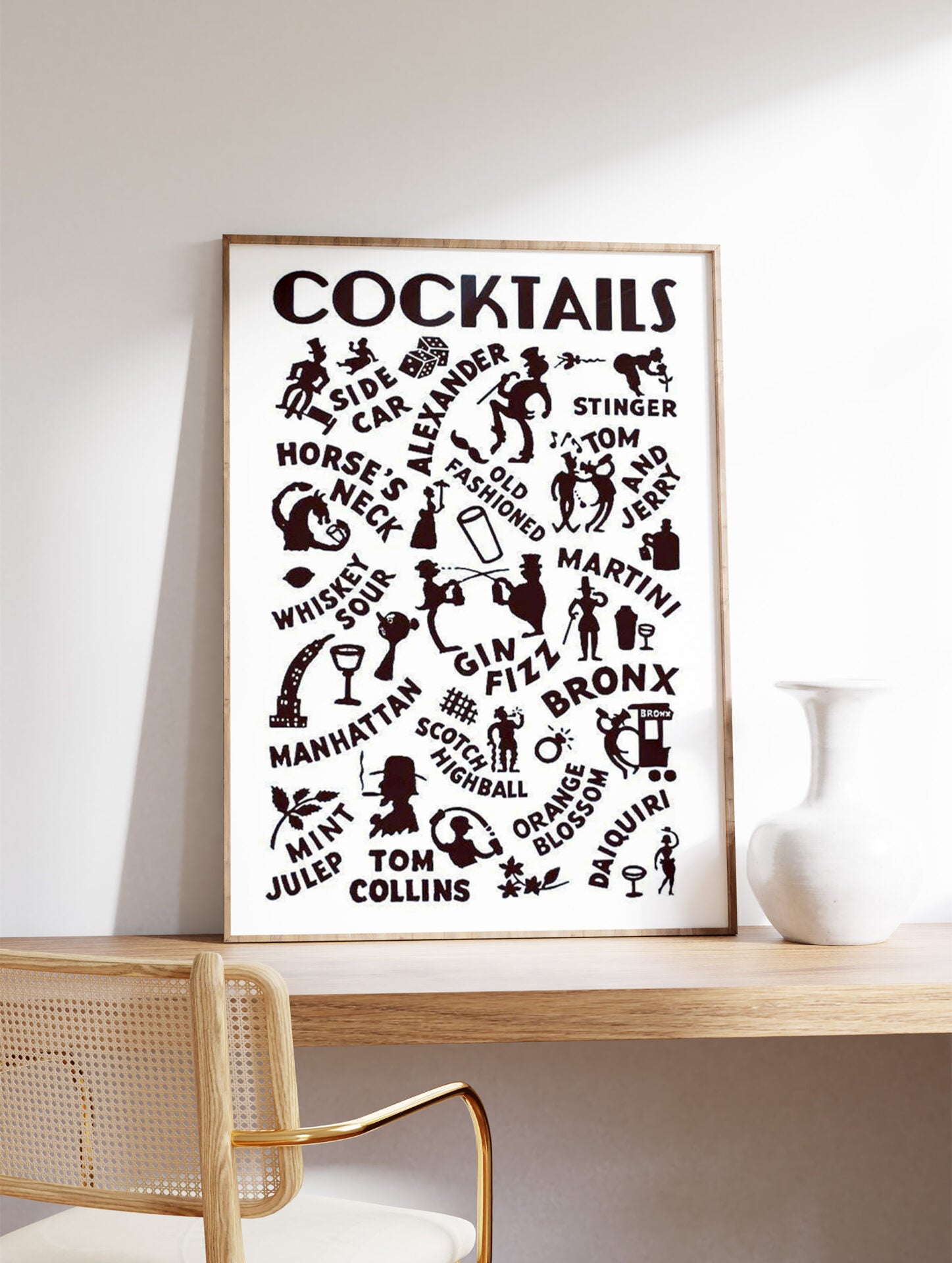 Vintage Cocktails Poster, Typography Print