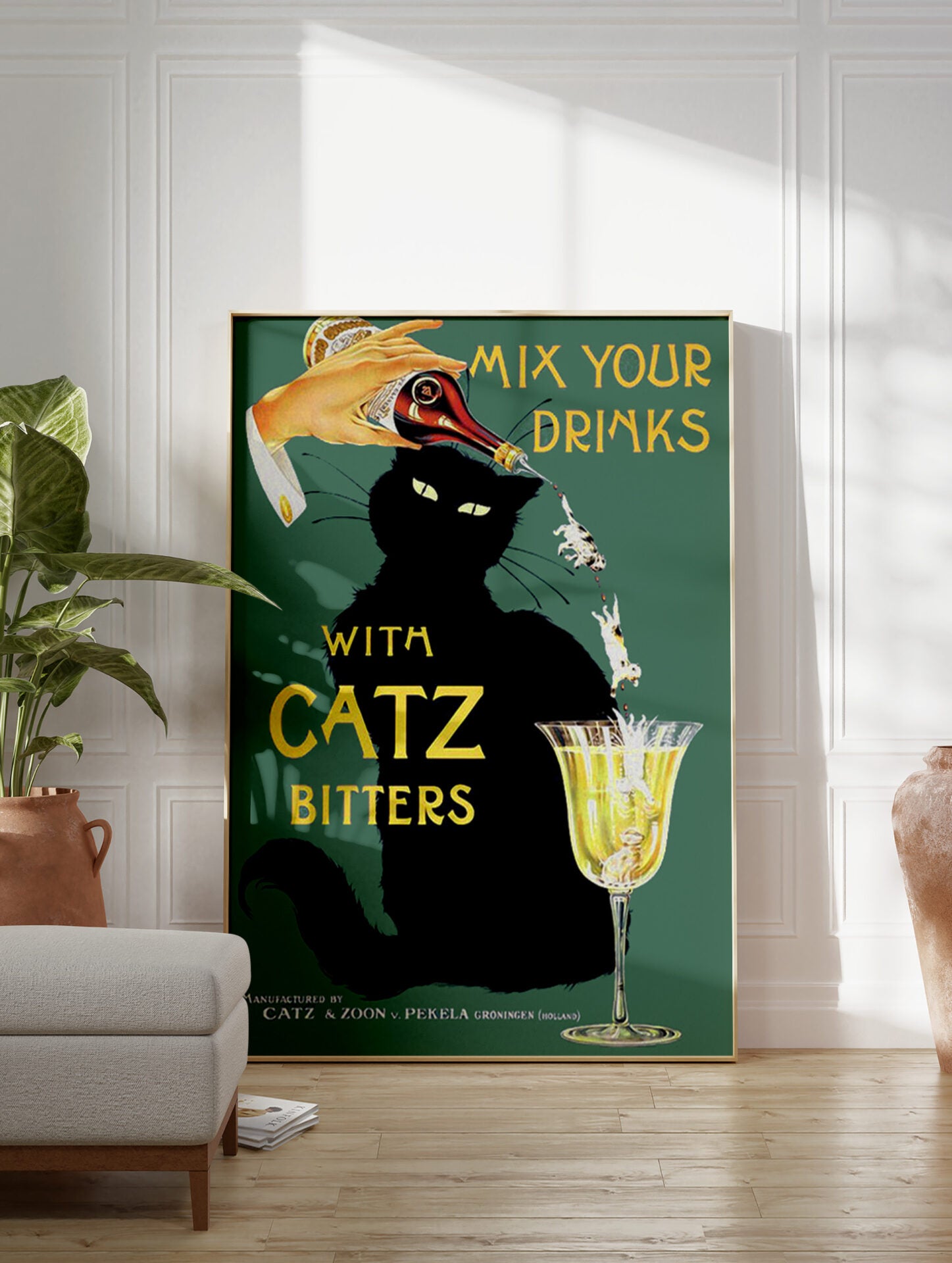 Black Cat Poster, Drink Print