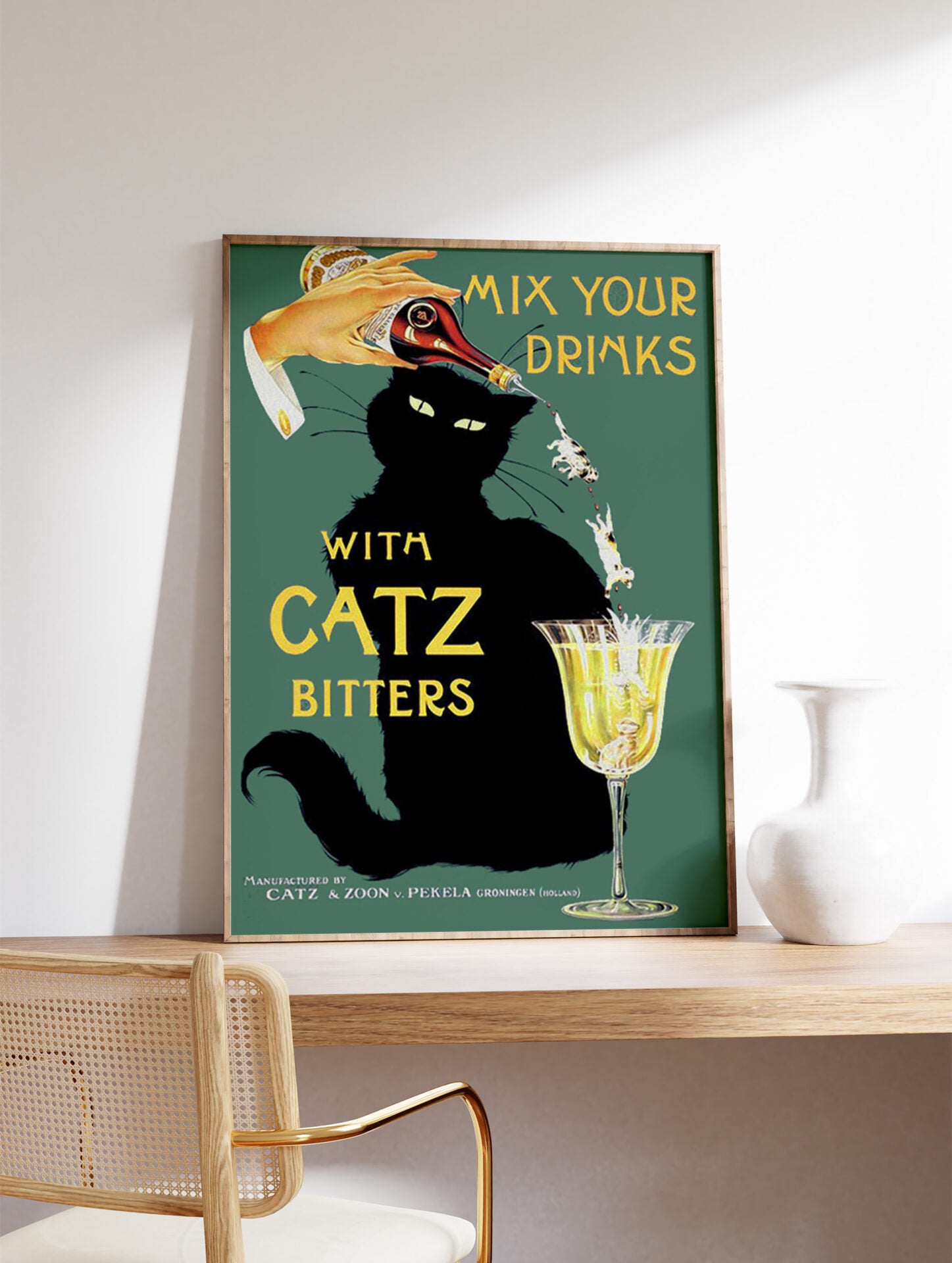 Black Cat Poster, Drink Print