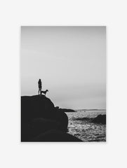 Black and White Cliff Poster, Photographic Woman on Cliff Print