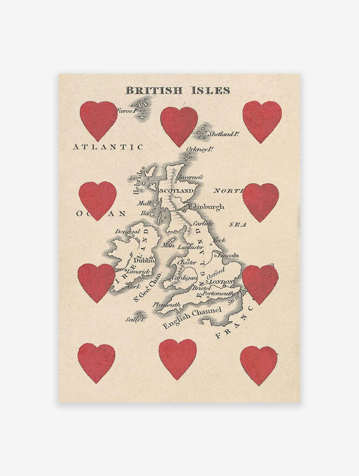 British Isles Playing Card Poster, British Travel Print