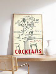 Vintage Cocktail Bar Poster, Happy Bartender Print