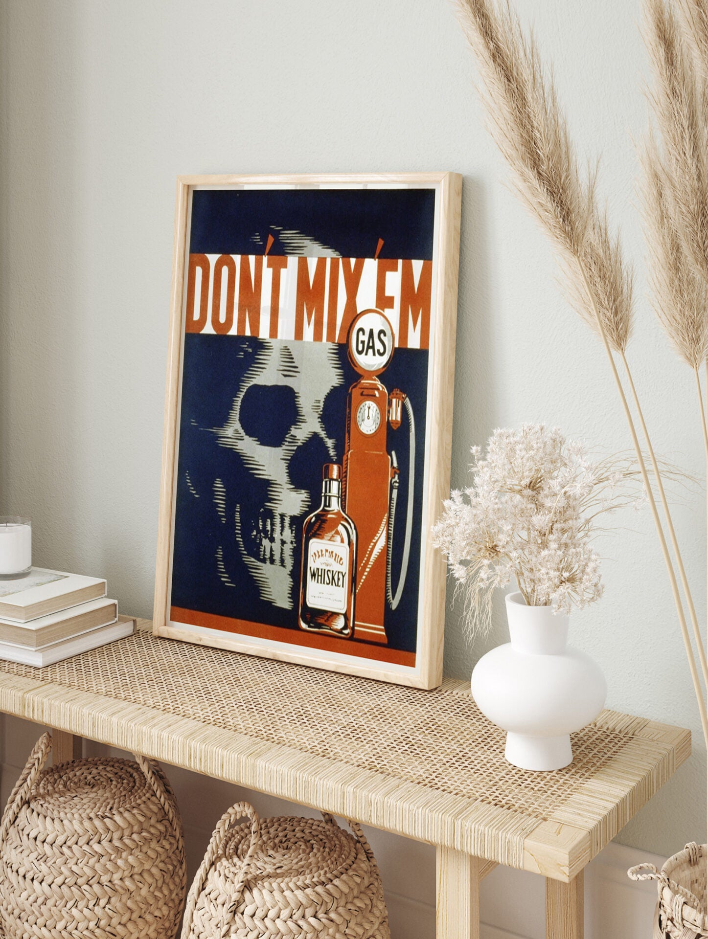 Vintage Whiskey Poster, Skull Print